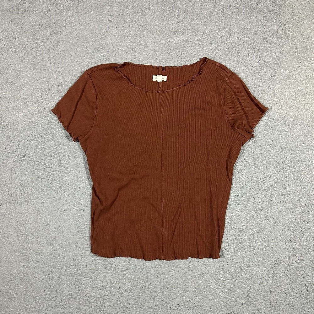 PILCRO Womens Size Medium Brown Ribbed Knit Short Sleeve Crop Top #2229